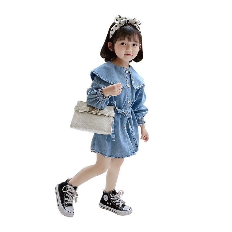 童装女童牛仔连衣裙洋气春秋休闲时尚韩版小童女宝宝秋装长袖裙子