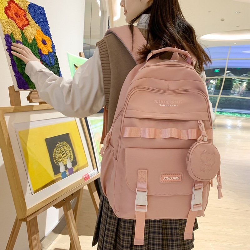 Korean Style Tooling Style Schoolbag Female Korean High School Student Junior High School Student Large Capacity Contrast Color Backpack Travel Backpack Male
