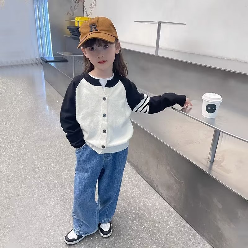 女童针织衫外套儿童毛衣开衫大童装插肩袖上衣小女孩2023秋冬新款