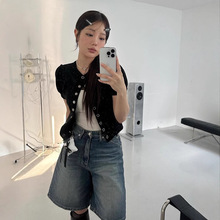 现货 泡泡袖短袖针织开衫女2025夏韩系外穿上衣letter from mo*n
