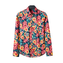 衬衫男men long sleeve cotton flower shirt mens dress shirts