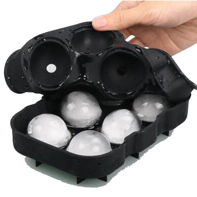 硅胶冰球冰格 6孔球形冰球制作器带盖跨境冰球冰块模具威士忌冰格