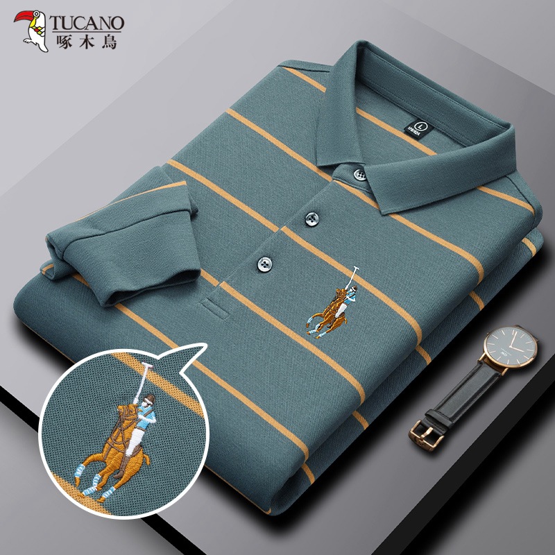 Tucano Men's Autumn New Striped Embroidered Long Sleeve Everyday Fashion Casual Men's Polo Shirt