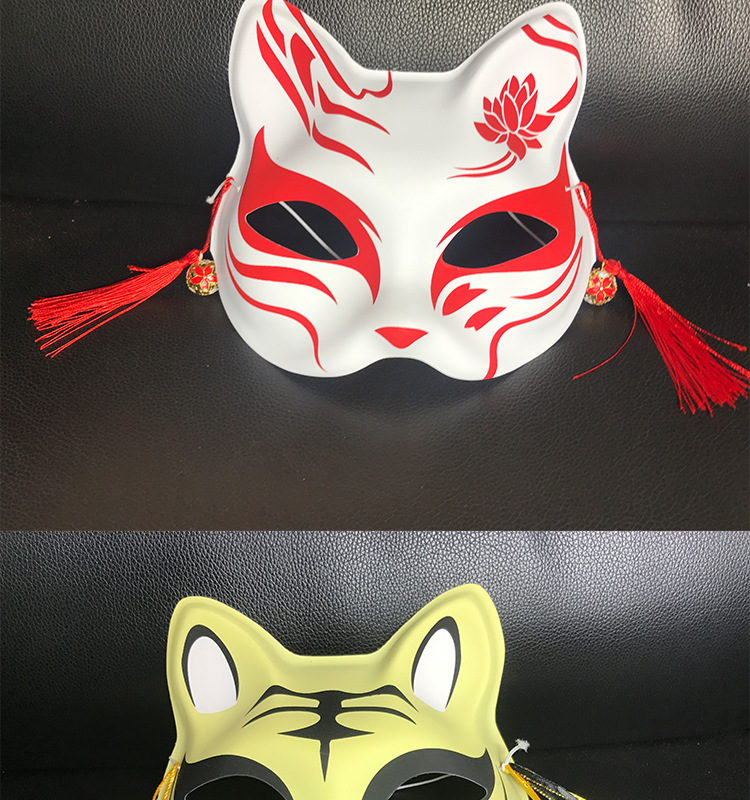 日式和风狐狸面具半脸女手绘化妆舞会古风面罩汉服抖音妖狐唐猫脸