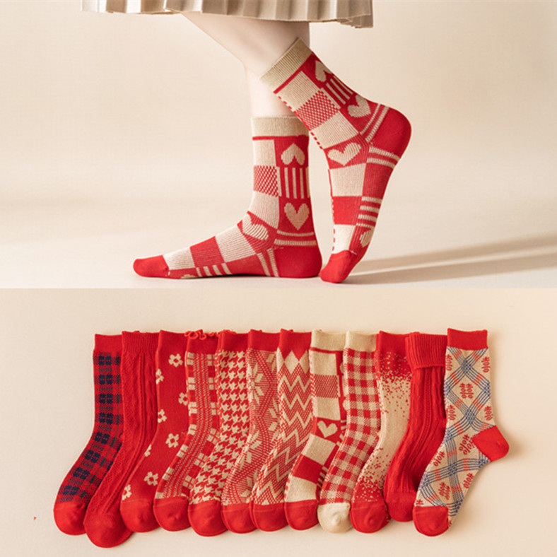 Year of Birth Festive Chinese New Year Celebration Lucky Socks Red Socks Women's Long Socks Winter Tube Socks Wedding Gifts New Year Socks