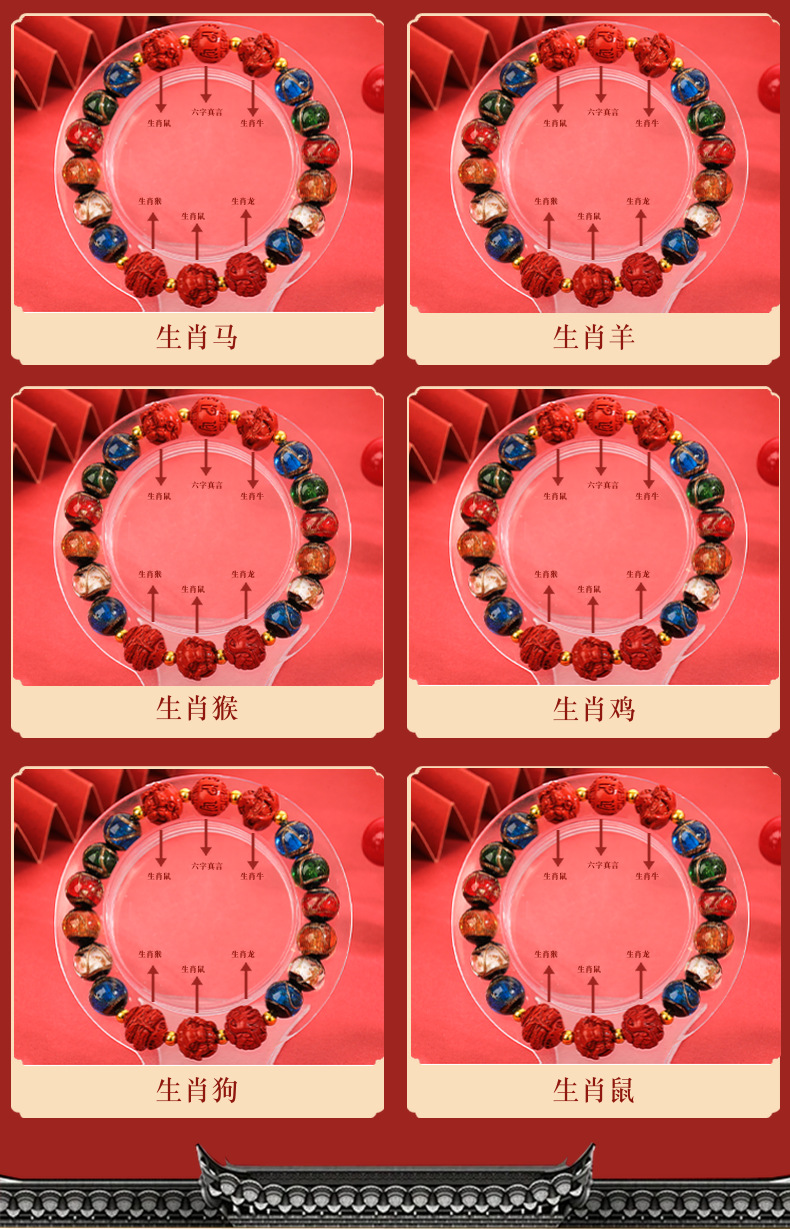 批发香灰琉璃朱砂三合六合手链本命年十二生肖龙年男女士情侣手串详情9