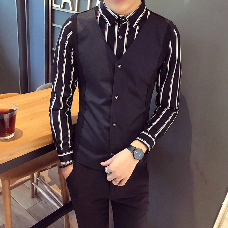 夜店ktv酒吧少爷服装男服务员工作服假两件马甲发型师长袖衬衫潮