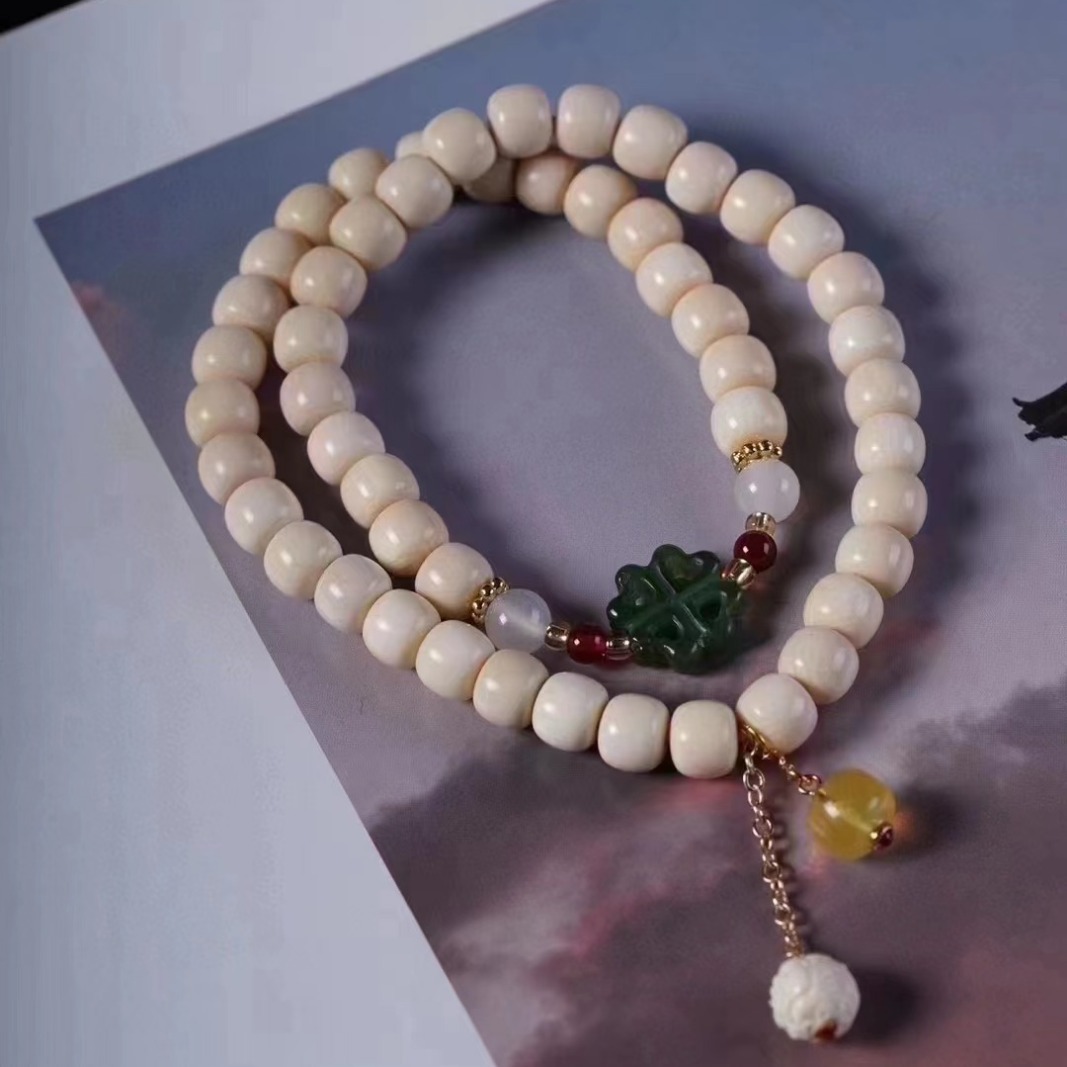 天然猛犸象牙长串手链项链佛珠半成品diy配饰件散珠子挂件手把件