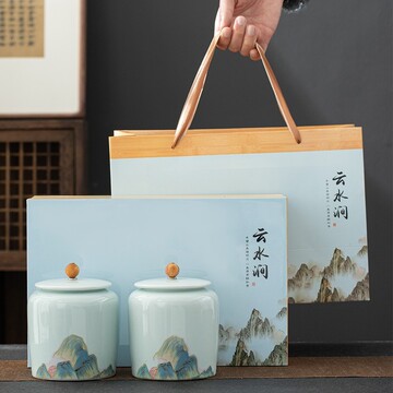 春茶礼品茶叶包装陶瓷茶叶罐双罐礼盒装整套批发可加印公司赠送品