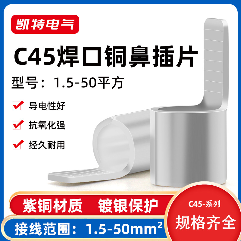 C45插片1.5-50平方 DZ47空气开关插针 冷压电线端子接线紫铜焊口
