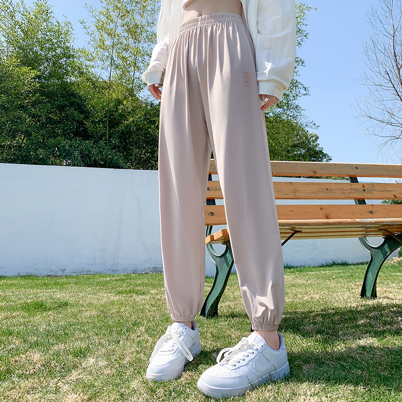 30060# Summer New Korean Style Simple Bear Sun-Proof Trousers Versatile Thin Ankle Banded Pants Women's Casual