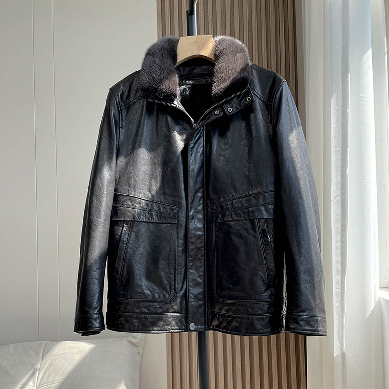 整貂水貂领绵羊皮皮衣 猾子毛内胆加厚冬装一衣两穿-阿里巴巴