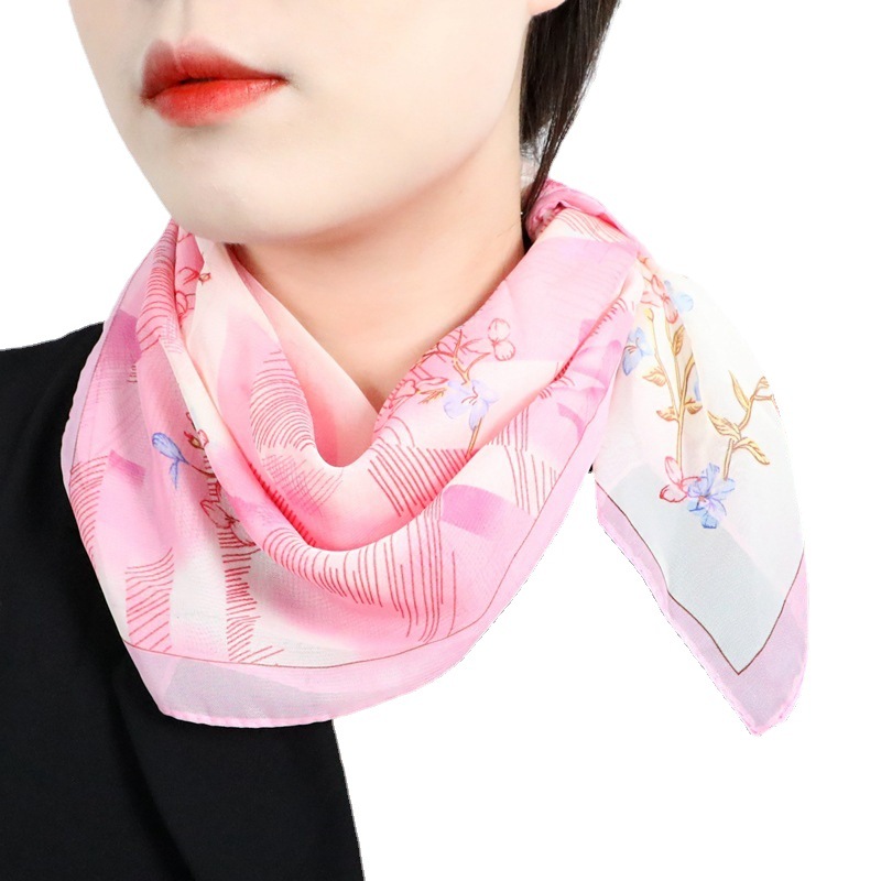Temperament Wild Chiffon Printed Small Silk Scarf Women's Decorative Small Square Towel Soft Neck Protection Small Scarf Scarf Hair Band