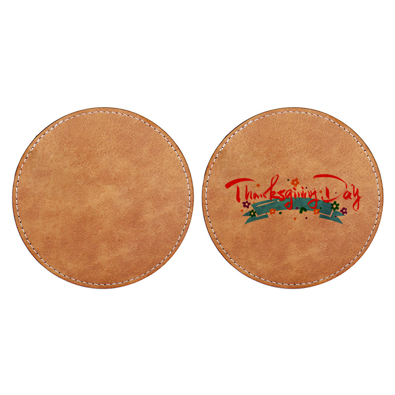 Color Leather Thermal Transfer Printing Pu Coaster Blank Material High Temperature Resistant PU Leather Sublimation Coaster Pure White Material