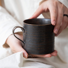 日式简约金属釉文艺复古高颜值家用办公陶瓷水杯马克咖啡杯碟套装