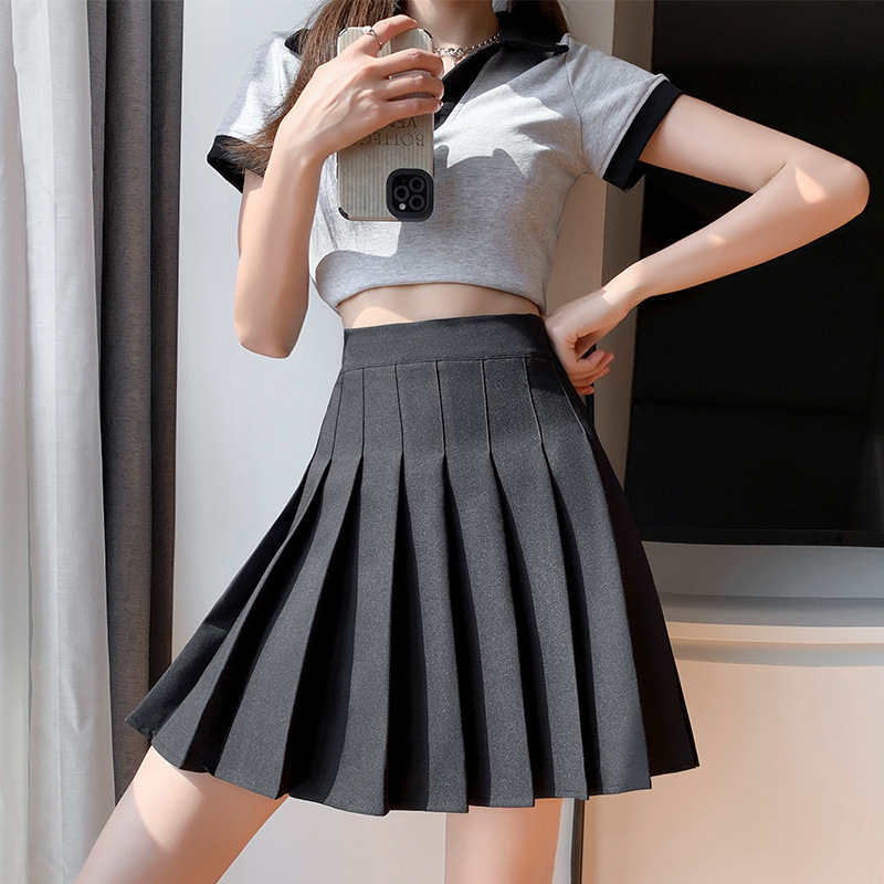 Pleated Skirt Women's Spring and Summer Solid Skirt Khaki A- line Skirt Versatile Skirt Short Skirt Umbrella Skirt Wholesale