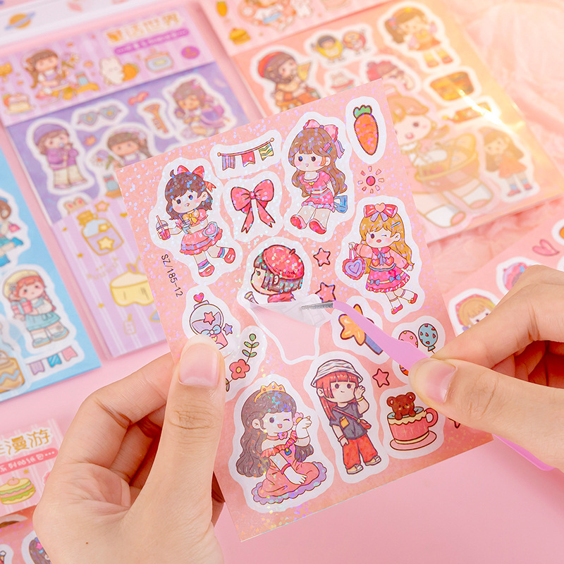 Laser Sticker Goo Card Set Cute Girl Little Brother Ma Sticker DIY Goo Card Plate Student Journal Material Stickers