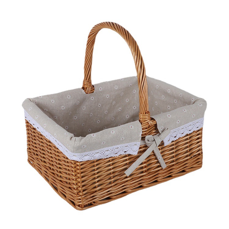 Square with Handle Hand Strap Lining Whole Willow Picnic Basket Outdoor Fruit and Vegetable Picnic Basket Factory Supplier Rattan Basket