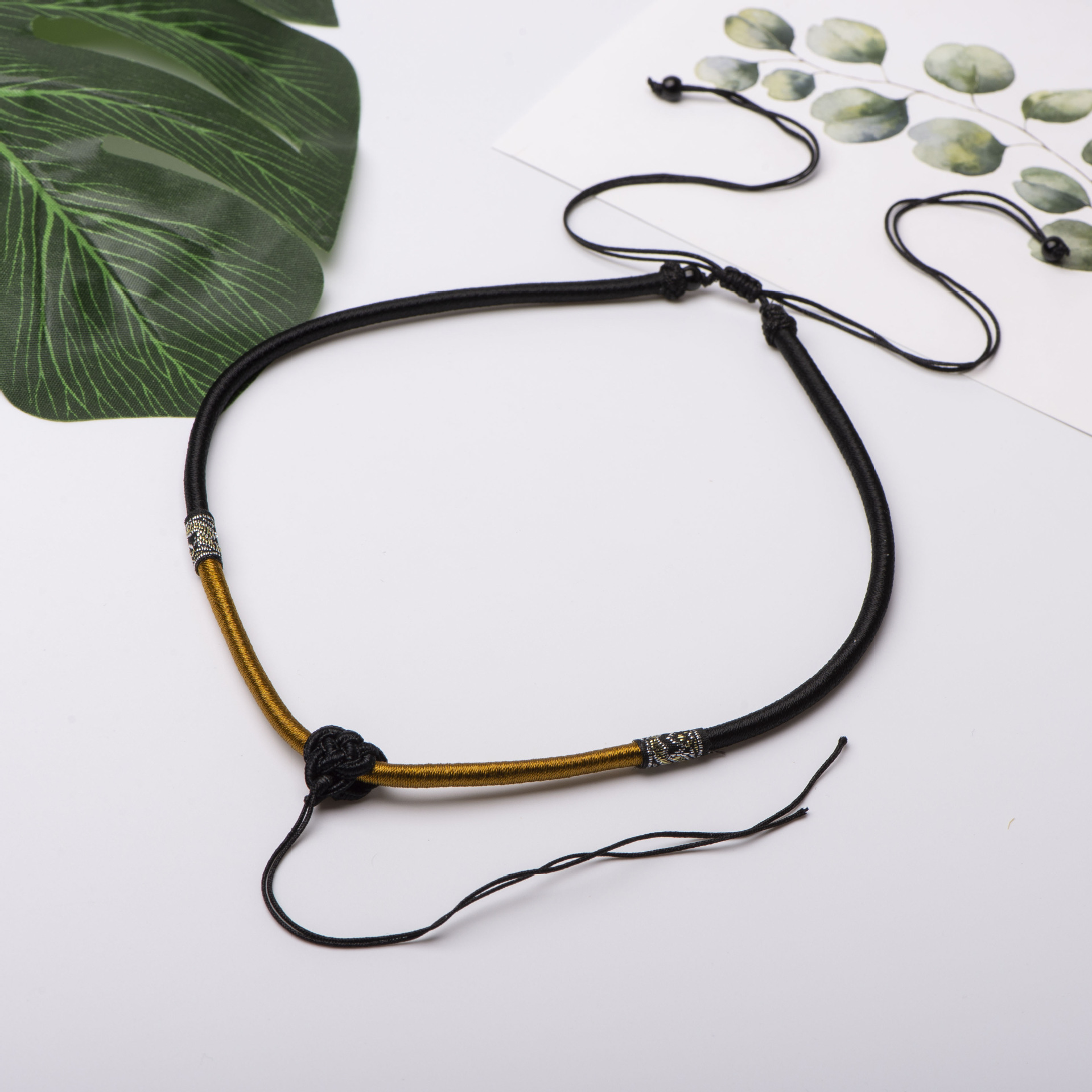 项链吊坠绳粗款锁骨链可调节民族风项链绳女款绑翡翠琥珀珠宝挂绳