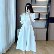 【有里布】2024新长款轻熟风法式高级感泡泡袖白色连衣裙6922zb