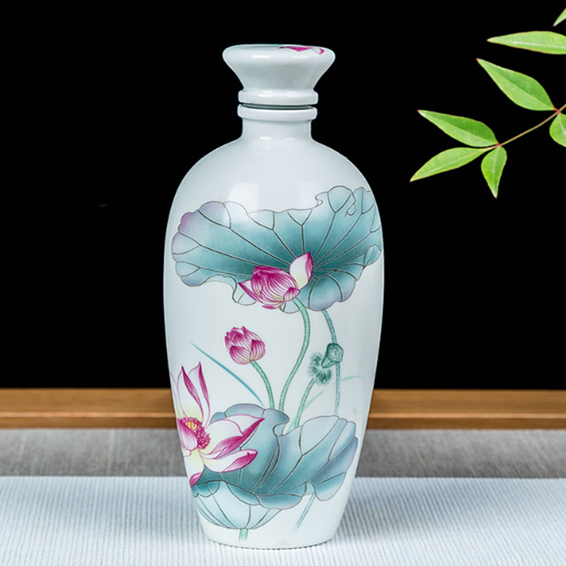 景德镇陶瓷酒瓶唐宋荷花仿古家用白酒酒壶一斤装白酒空酒瓶酒具