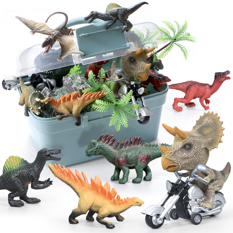 儿童仿真恐龙惯性摩托车霸王龙动物模型恐龙玩具拼装场景摆件套装