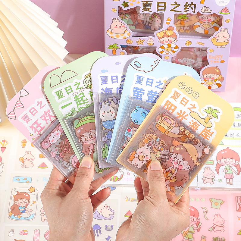 Summer Date Stickers Cartoon Journal Stickers Suit Pet Waterproof Stickers Thermos Cup Stickers Journal Sample Data