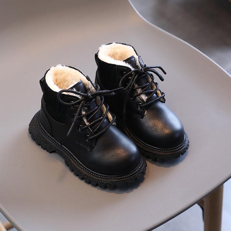 Girls' Shoes Dr. Martens Boots 2023 Autumn and Winter New Children's Ankle Boots Little Girl Fleece-lined Thickening plus Size Cotton and Leather Short Boots for Children