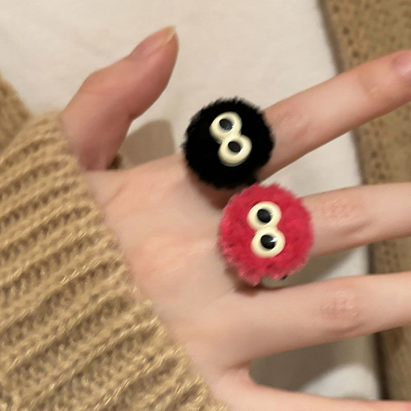 Cute Little Briquette Plush Ring Female Autumn and Winter Niche Design Cartoon Funny Index Finger Ring Fashion Personality Ring