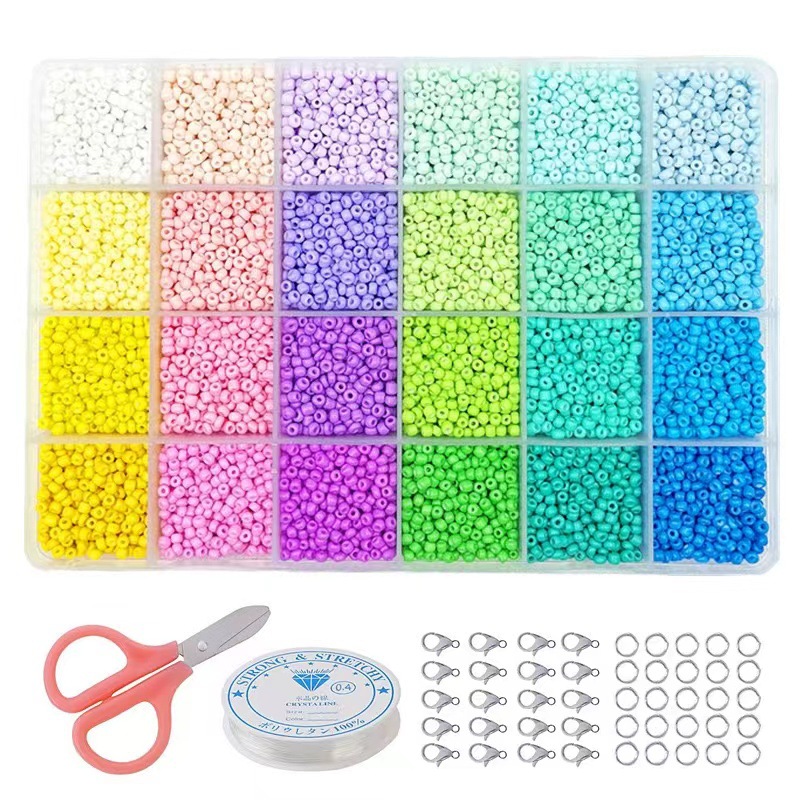 Diy Beaded 28 Grid Box Kit Solid Color Paint Micro Glass Bead Diy Bracelet Necklace Accessories Color Small Rice-Shaped Beads