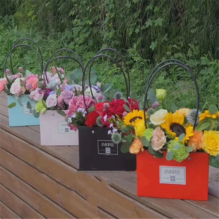 田园风方形梯形牛皮手提袋花艺防水牛皮袋绿植盆栽花店包装牛皮袋