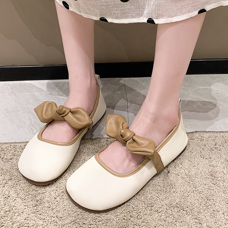 单鞋女2024新款鞋子平底鞋奶奶鞋一脚蹬豆豆鞋温柔晚晚玛丽珍女鞋