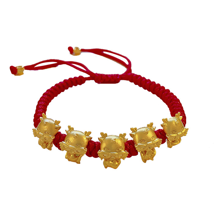 Year of Birth Five Fu Dragon Bracelet Female Woven Red Rope Zodiac Dragon Ball Bracelet Small Golden Dragon Year Tiger Gift