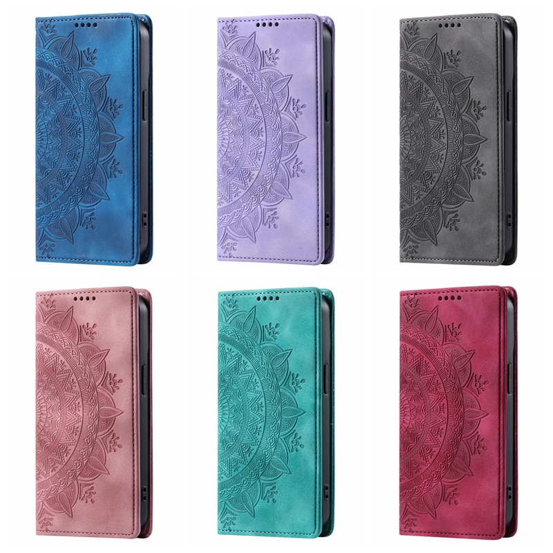 适用苹果16ProMax图腾吸合手机皮套 iPhone15太阳花压花S24保护壳