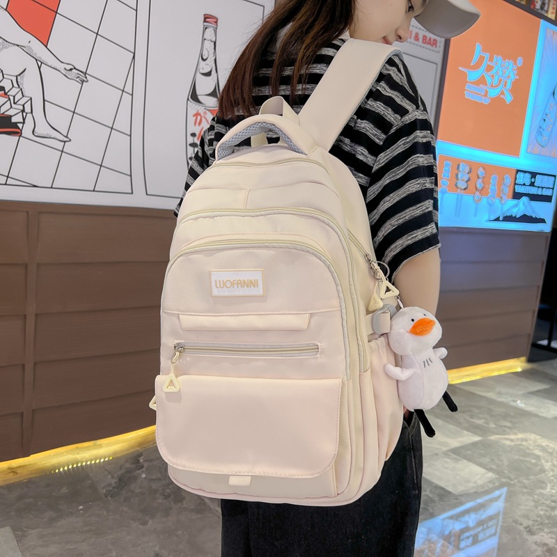 Schoolbag Female Junior High School Student 2023 New Solid Color Large Capacity 15-Inch Backpack Versatile Nylon Student Computer Backpack