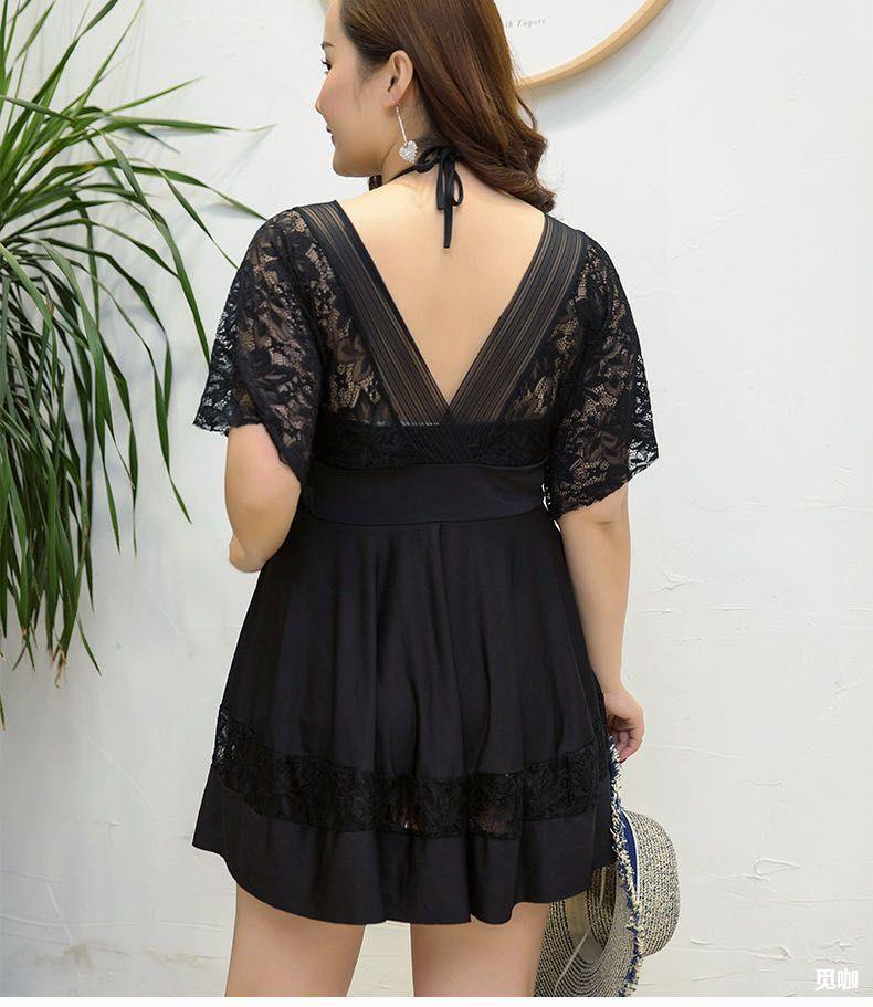 大码游泳衣女裙式连体遮肚显瘦保守胖mm200斤平角裤温泉泳装加肥