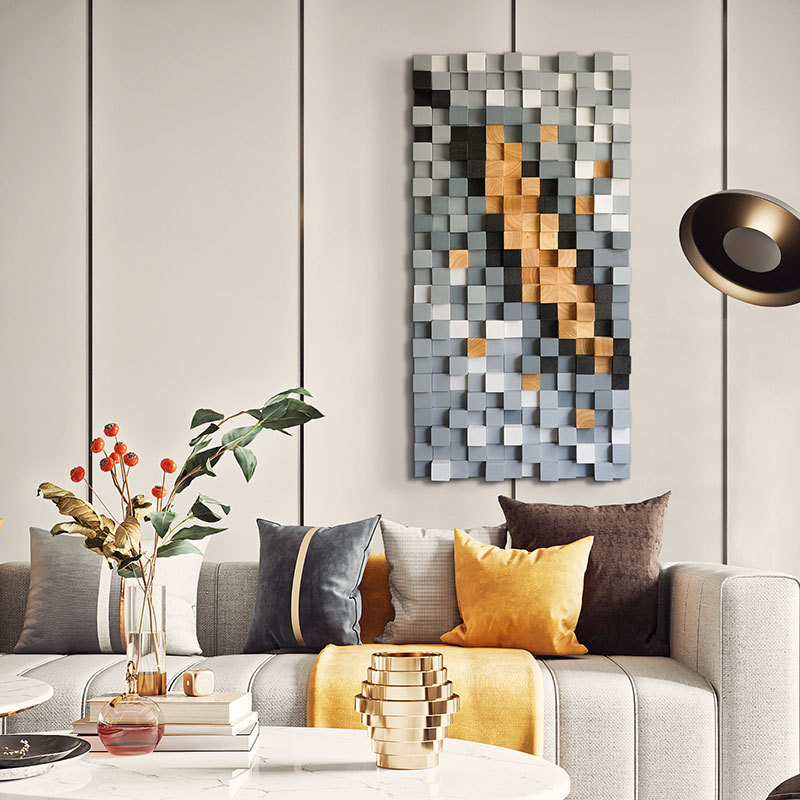 a36 抽象简约现代立体实木马赛克拼花拼图电视背景墙面装饰画挂画