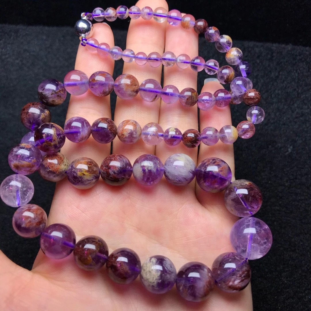 卓林珠宝 项链紫钛晶塔链紫幽灵圆珠智慧石女款送礼水晶饰品