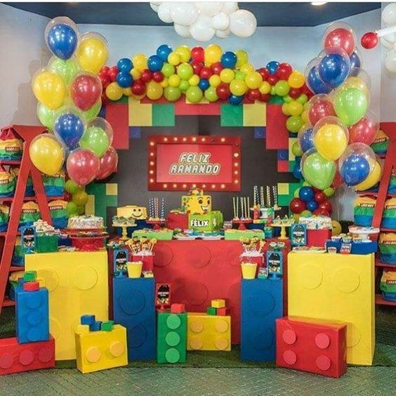 积木男孩儿童宝宝周岁生日派对用品装饰布置背景墙海报