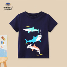 2024新款海洋鲨鱼男童圆领短t儿童卡通宝宝上衣夏季童装一件代发