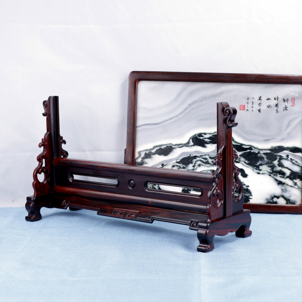 批发红酸枝台屏大理石实木嵌石屏风木雕镂空摆件中堂插屏红木工艺