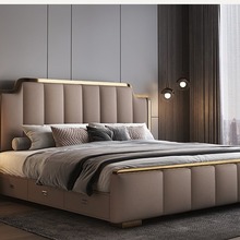 意式轻奢真皮床现代简约双人床主卧2米x2米大床1.8米婚床极简皮床