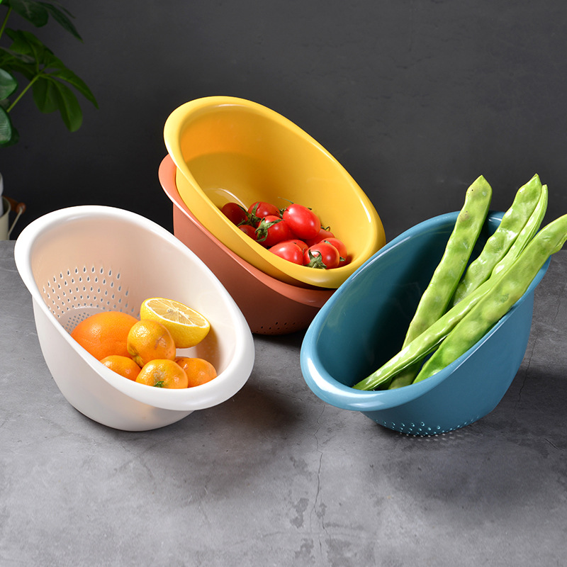 Factory Sales Plastic Rice Washing Sieve Printable Logo Drain Basket Kitchen Household Plastic Washing Basin