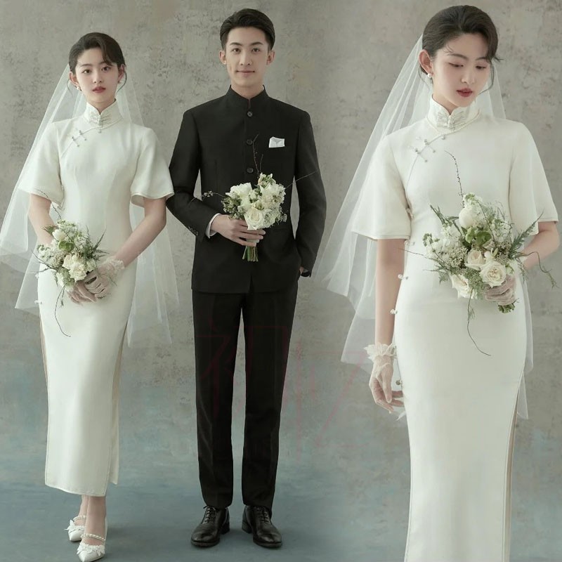 22影楼拍照情侣民国风宽松旗袍中山装复古婚纱形象照主题写真礼服