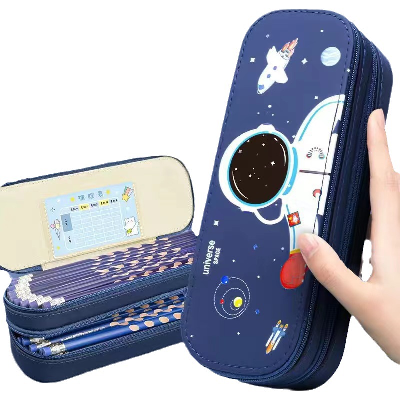 INS Large Capacity Astronaut Pencil Case Space Theme Pencil Case Rocket Stationery Box Thickened Waterproof Stain Resistant Good-looking