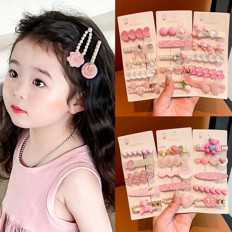 Pink Girl's Heart Hairpin Bangs Side Clip Hairpin Back Head Clip Pearl Hairpin Headdress Hair Accessories