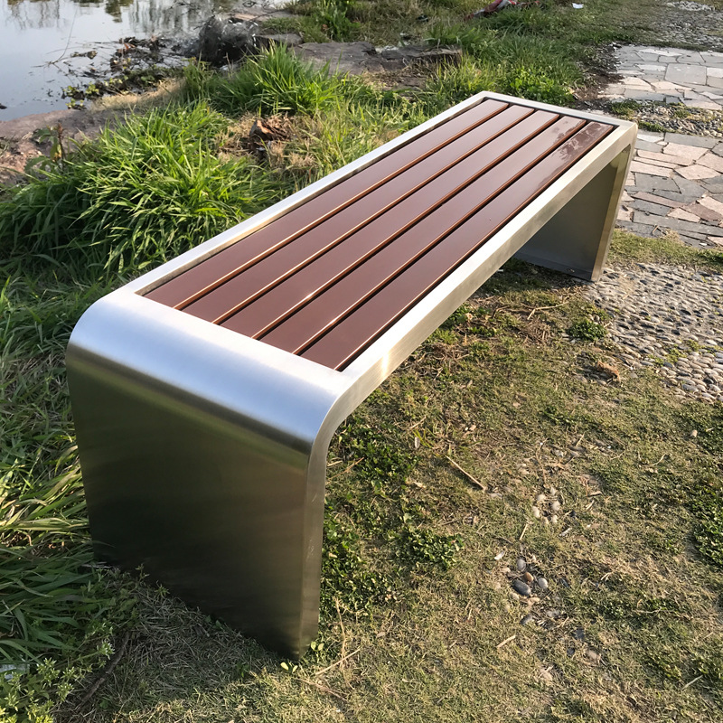 Stainless Steel Park Chair Outdoor Bench Casual Seat Iron Frame Strip Row Chair Courtyard Square Outdoor Rest Bench