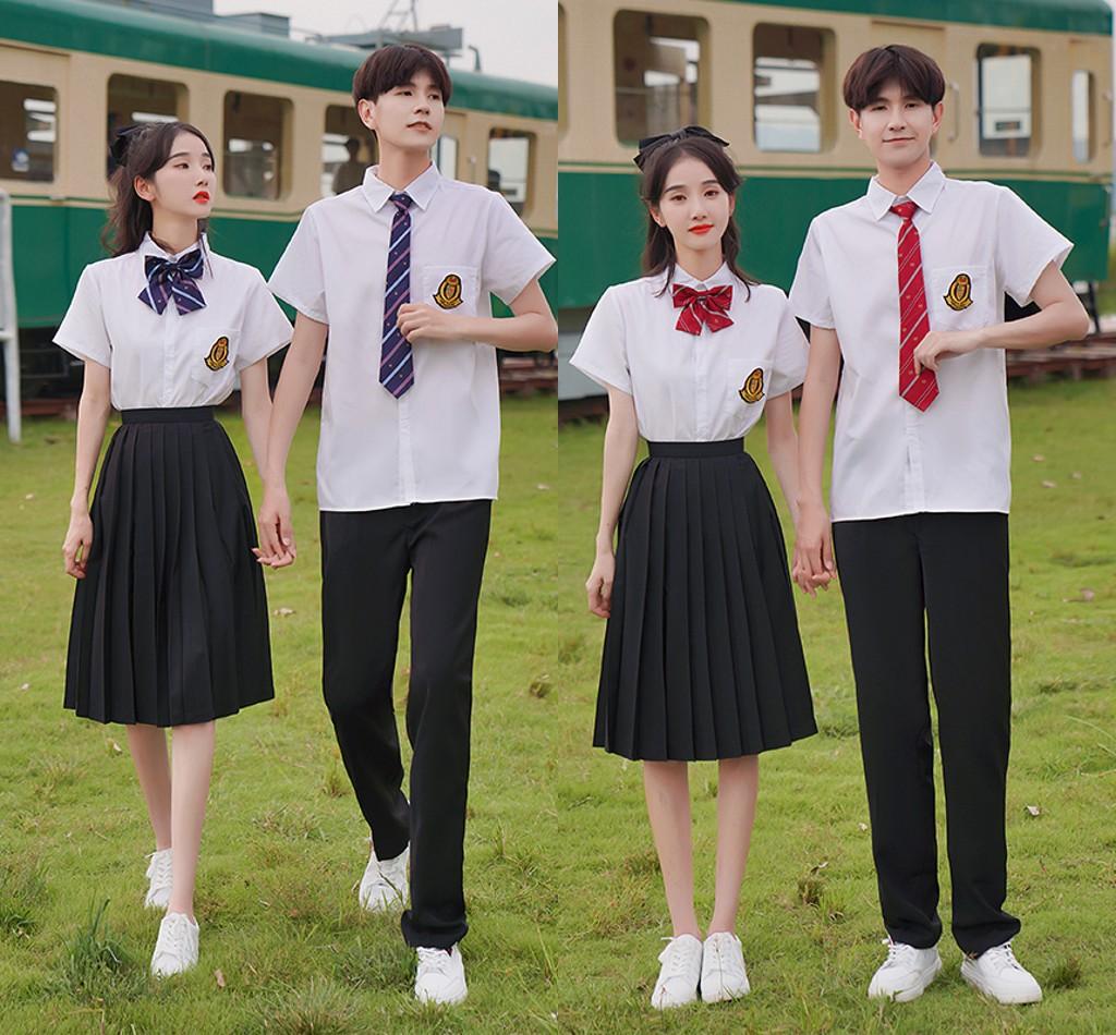 校服套装学院风中学生短袖白衬衫裙子初中高中生运动会毕业班服夏