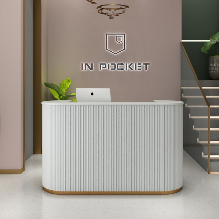 简约风收银台店铺小型服装店美甲店吧台简约美容院前台接待台圆弧