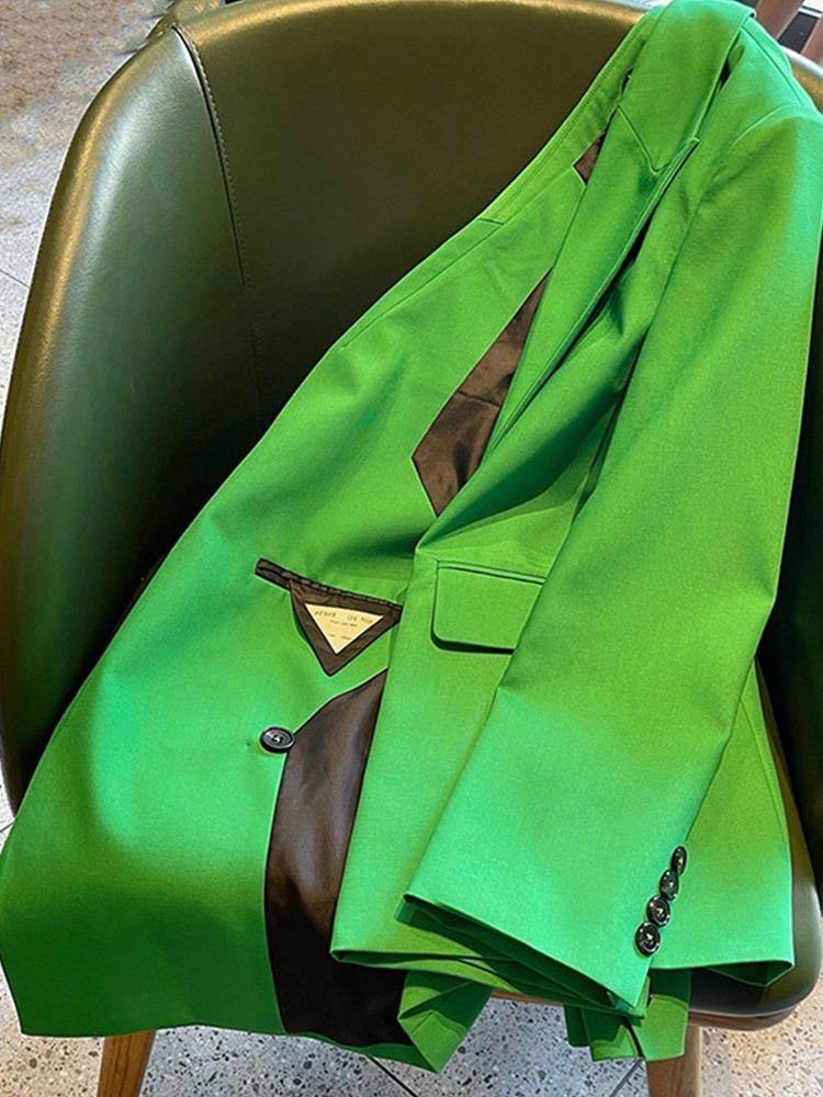 3130绿色廓形免烫西装外套女2022早春新款欧洲站高级设计感小众女